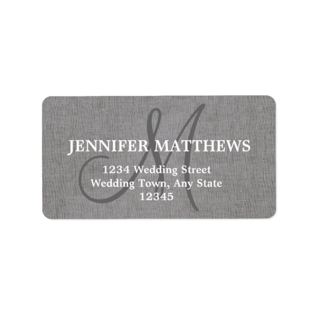 Gray Linen Wedding Reply Card Address Label (Front)