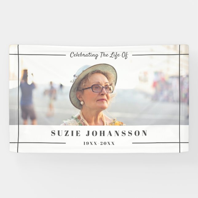 Gray Lines Photo Celebrating the Life Funeral Banner (Horizontal)