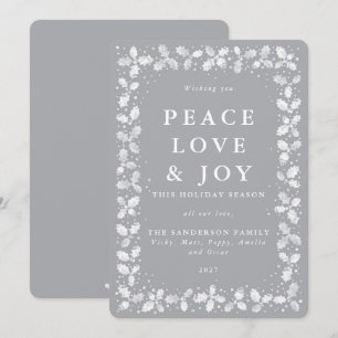 Gray Lino Print Holly Leaves Border Flat Non Photo Holiday Card
