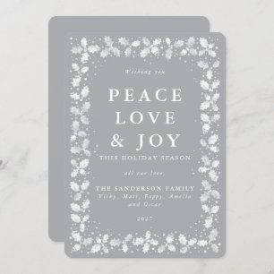 Gray Lino Print Holly Leaves Border Flat Non Photo Holiday Card