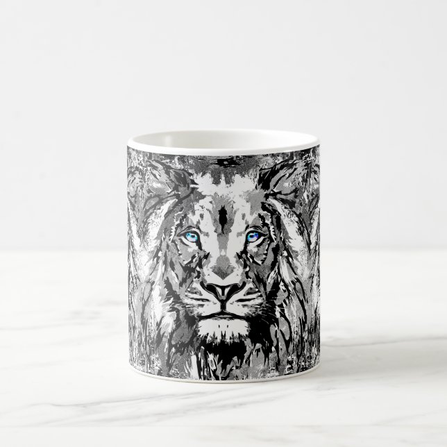 Gray Lion Coffee Mug - Lion Head Portrait Drawing (Center)