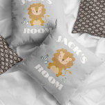 Gray Lion Customized Nursery Kids Room Throw Pillow<br><div class="desc">Introducing our adorable nursery room throw pillow featuring a cute little lion design, perfect for adding a touch of charm to your little one's space. Personalize it with your child's name for a special touch. Made from high-quality materials, this pillow is both soft and durable, making it perfect for snuggles...</div>