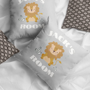 Gray Lion Customized Nursery Kids Room Throw Pillow