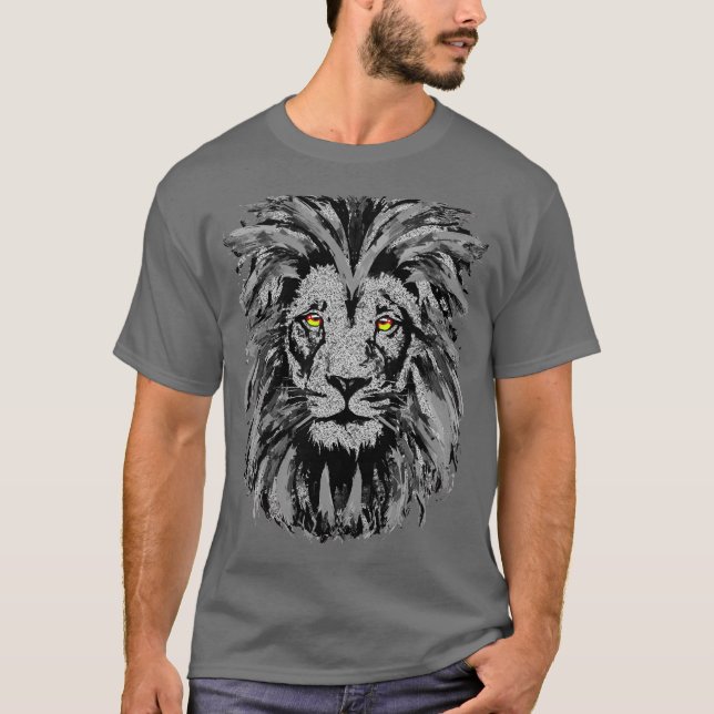 Gray Lion Head - Lion Portrait Drawing - Lion Face T-Shirt (Front)