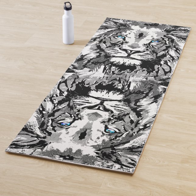 Gray Lion Head - Lion Portrait Drawing - Lion Yoga Mat (In Situ)