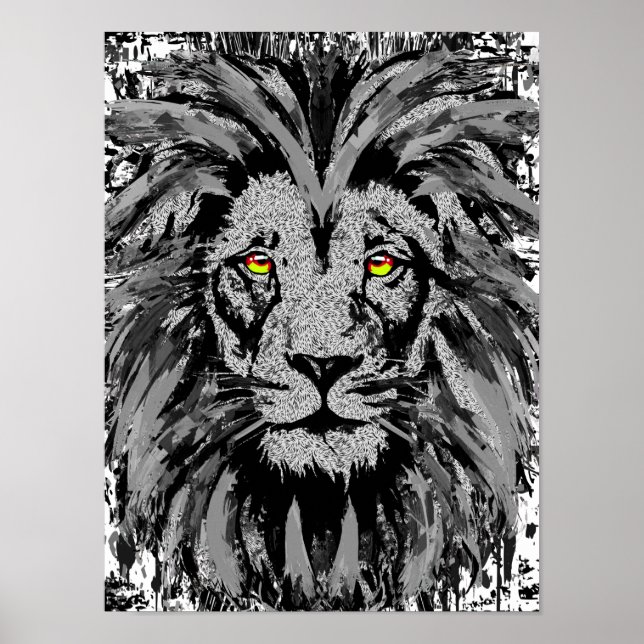 Gray Lion Head Poster Print - Lion Face Poster (Front)