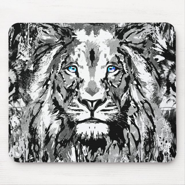 Gray Lion Mousepad - Lion Head Portrait Drawing (Front)