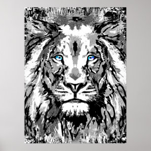 Gray Lion Portrait Drawing - Lion Poster Print