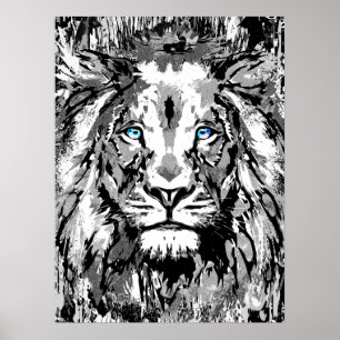 Gray Lion Portrait Drawing - Lion Poster Print