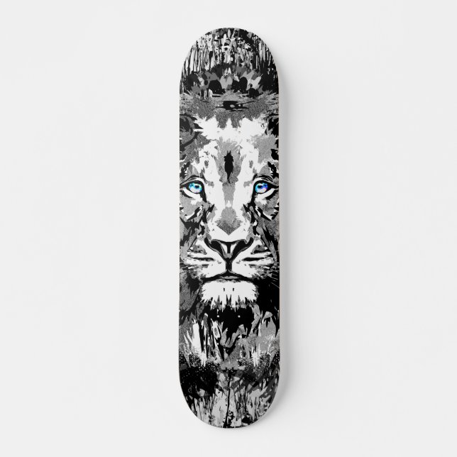 Gray Lion Portrait Drawing - Lion Skateboard (Front)