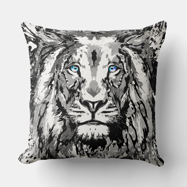 Gray Lion Portrait Drawing - Lion Throw Pillow (Front)