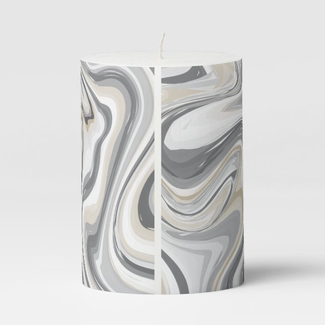 Gray Liquid Marble Pattern Pillar Candle (Back)
