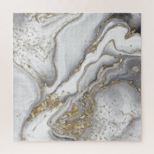 Gray liquid marble _ pearl and gold jigsaw puzzle