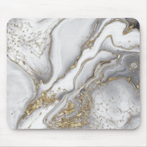 Gray liquid marble _ pearl and gold mouse pad