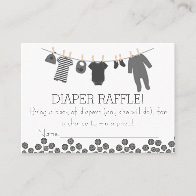 Gray Little Clothes Diaper Raffle Tickets Enclosure Card (Front)