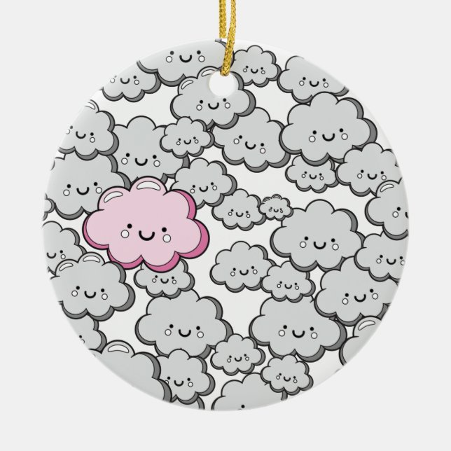 Gray Little Clouds Ceramic Ornament (Front)