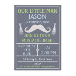 Gray Little Gentleman Mustache Birthday Invitation Gray Little Gentleman Mustache Birthday Invitation