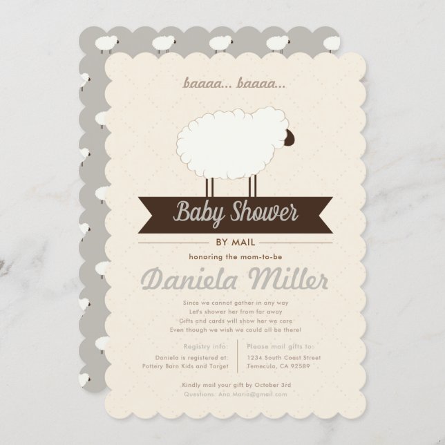 Gray Little Lamb Baby Shower by Mail Invitation (Front/Back)