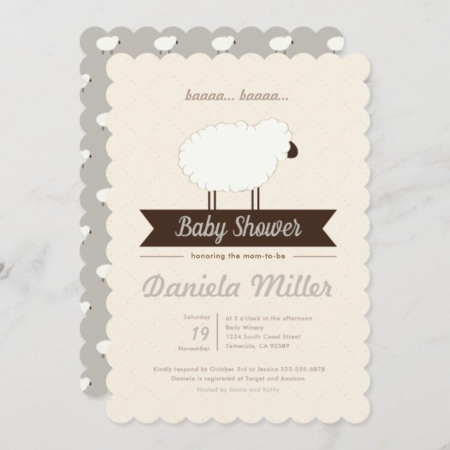 Gray Little Lamb Gender Neutral Baby Shower Invitation (Front/Back)