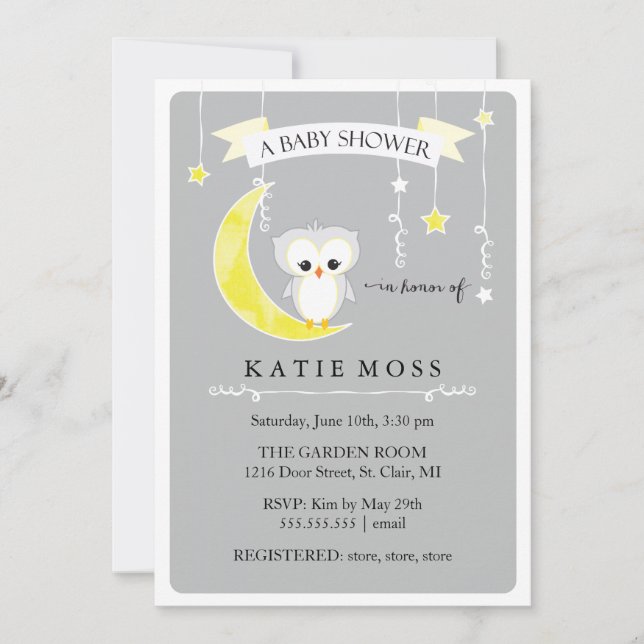 Gray Little Owl | Baby Shower Invitation (Front)