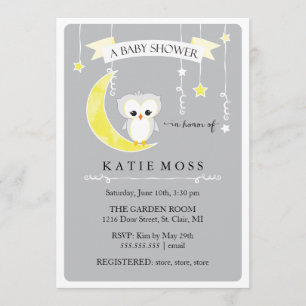 Gray Little Owl   Baby Shower Invitation