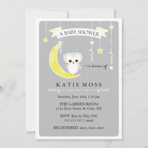 Gray Little Owl | Baby Shower Invitation