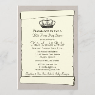 Gray Little Prince Crown Baby Shower Invites