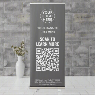 Gray Logo QR Code l Professional Business Clean  Retractable Banner