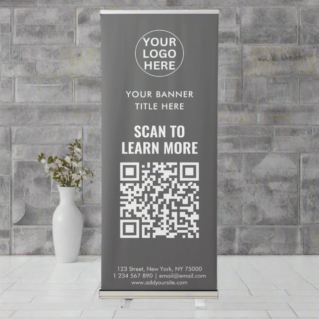 Gray Logo QR Code l Professional Business Clean  Retractable Banner (Creator Uploaded)
