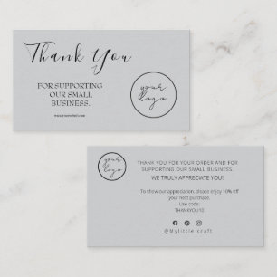 Gray Logo Script Thank You Card Discount Business