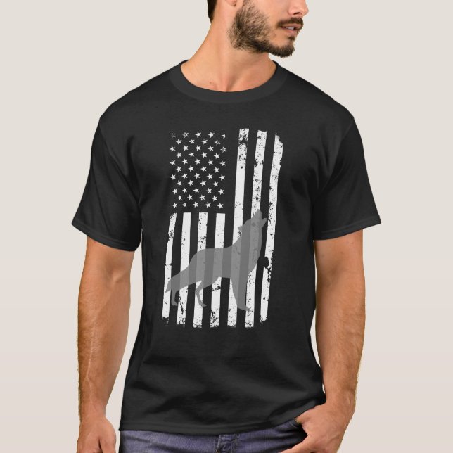 Gray Lone Wolf Distressed American Flag T-Shirt (Front)