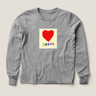 Gray long-sleeve "Peace" T-shirt with Red Heart Tri-Blend Shirts