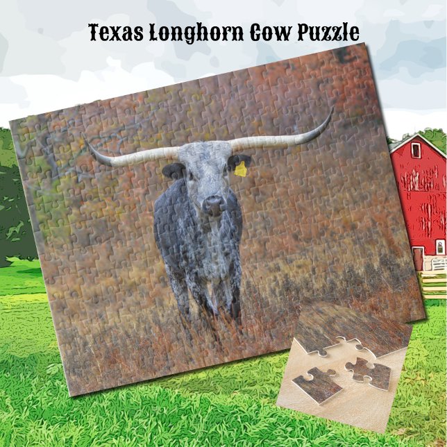 Gray Longhorn Spotted Cow Puzzle (Pretty Gray Texas Longhorn Cow Puzzle)