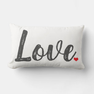 gray LOVE texture letters with red HEART Lumbar Pillow