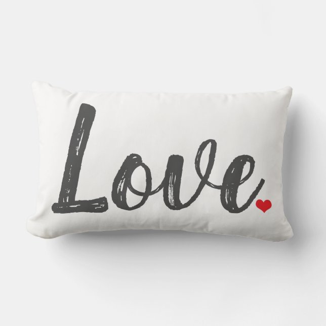 gray LOVE texture letters with red HEART Lumbar Pillow (Front)