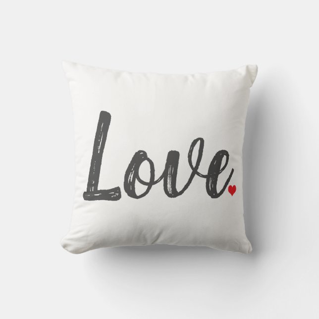 gray LOVE texture letters with red HEART | Throw Pillow (Front)