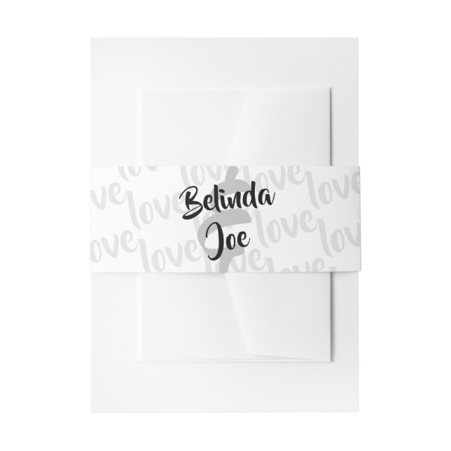 Gray Love Typography Modern Wedding Invitation Belly Band (Front Example)