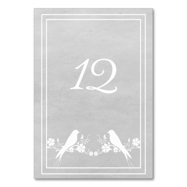 Gray Lovebird Floral Table Number Card (Front)