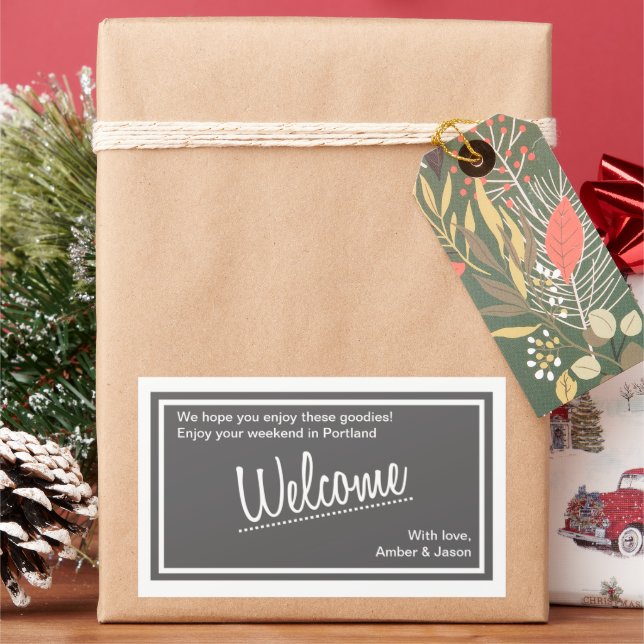 Gray Lucky In Love Gift Basket Welcome To Wedding Rectangular Sticker (Holiday)