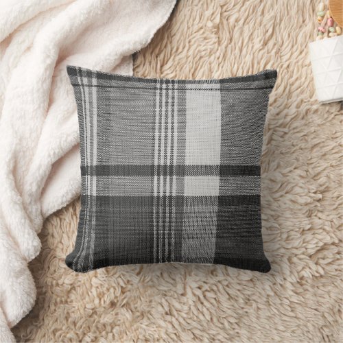 Gray Madras Tartan Pattern Texture Throw Pillow