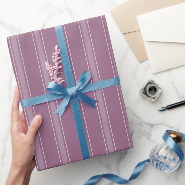 Gray Magenta & Light Gray Magenta Stripes Wrapping Paper (Gifting)