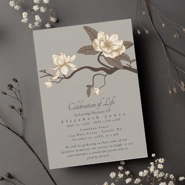 Gray Magnolia Celebration of Life Invitation (Creator Uploaded)