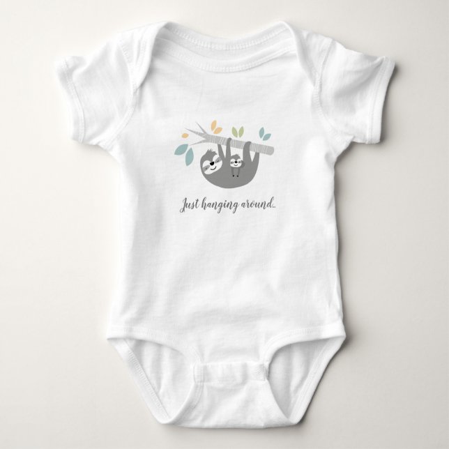 Gray Mama and Baby Sloth Baby Shirt (Front)