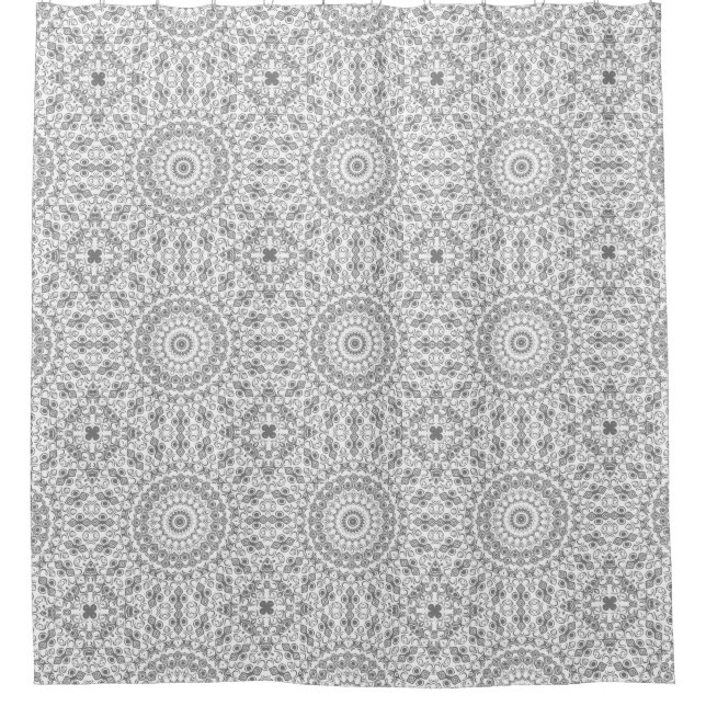 Gray Mandala Geometric Pattern Shower Curtain (Front)