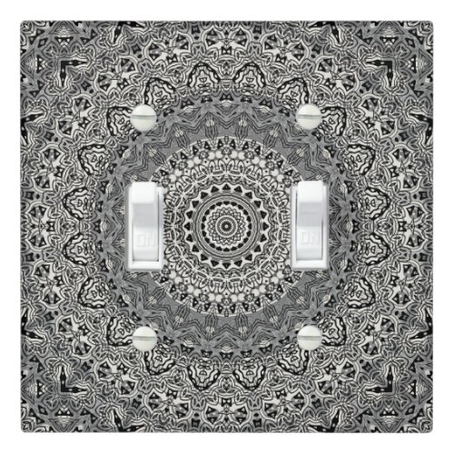 Gray Mandala Kaleidoscope Medallion Flower Light Switch Cover