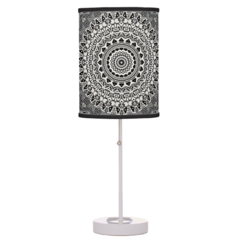 Gray Mandala Kaleidoscope Medallion Flower Table Lamp