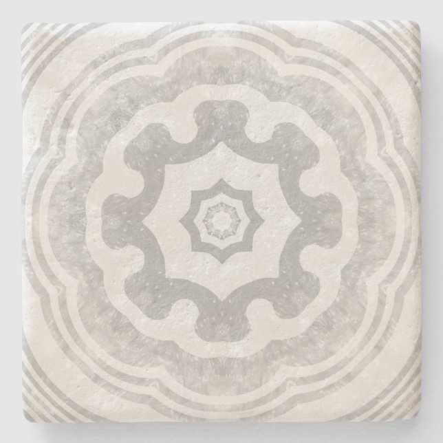 Gray Mandala Stone Coaster (Front)