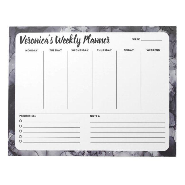 Gray Marble Abstract Weekly To Do List Notepad (Front)