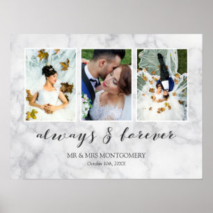 Gray Marble Always & Forever Wedding Photo Collage Poster