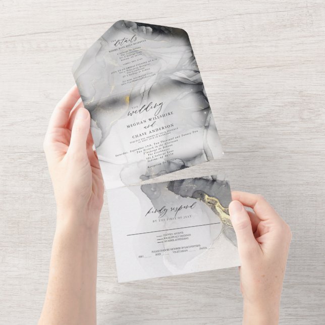 Gray Marble and Gold All In One Invitation (Tearaway)